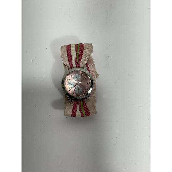Rachel Weissman Quartz Watch With Faux Sub Dials Pink Nylon Band Needs Battery - Picture 2 of 9